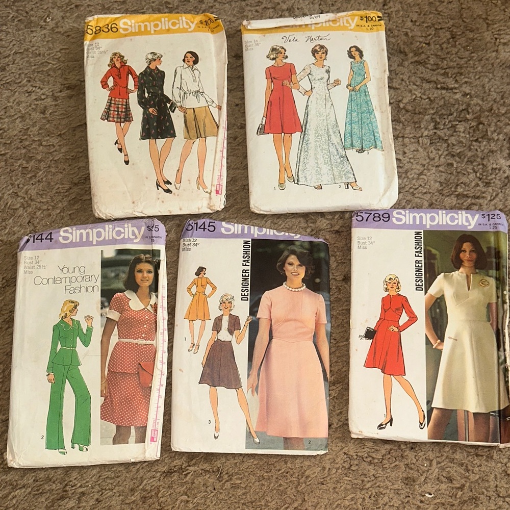 Vintage 1973 simplicity sewing patterns 5pc lot